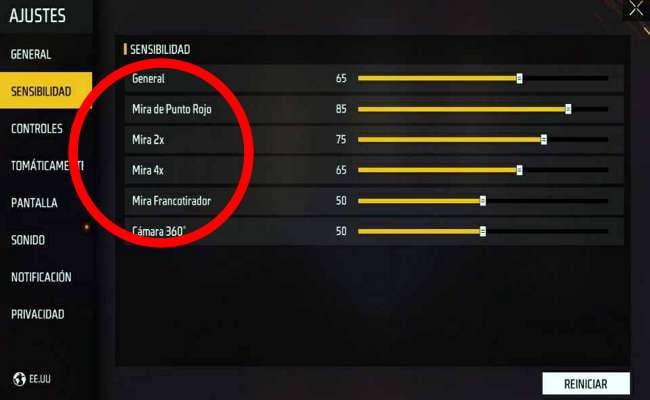 Cómo aumentar sensibilidad en Free Fire